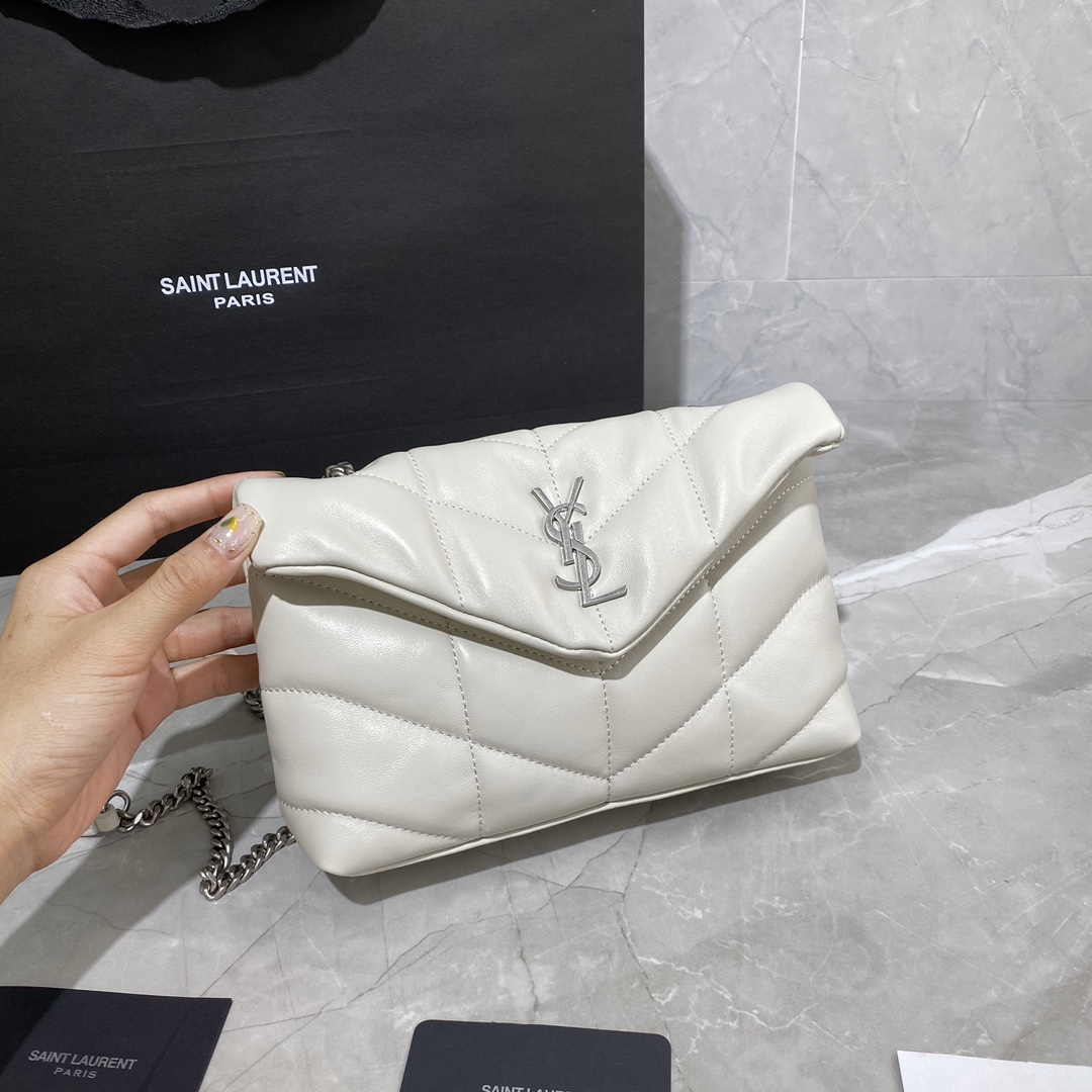 2020 cheap Saint Laurent Loulou Puffer mini Bag in white quilted lambskin leather - Click Image to Close